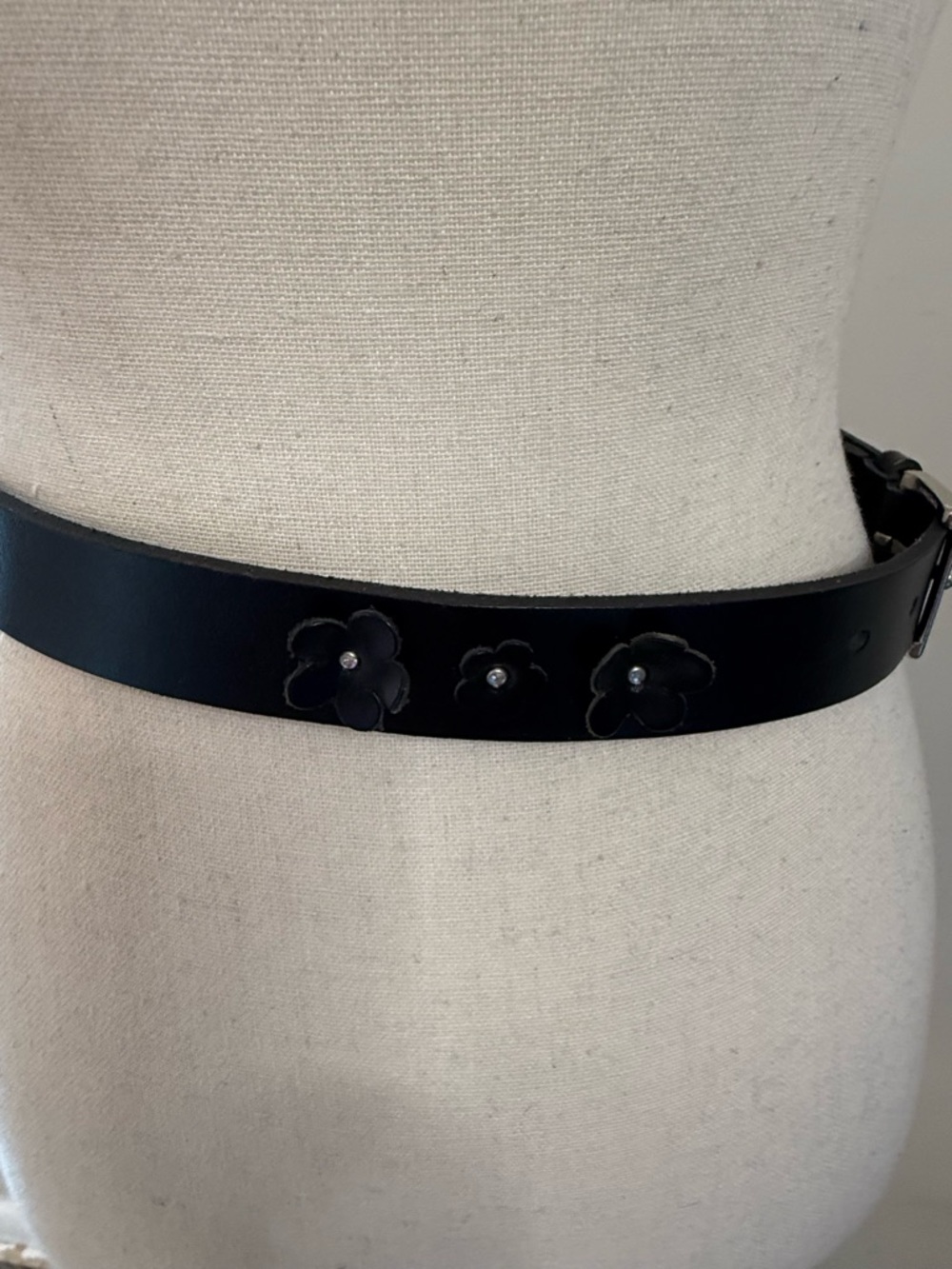 Sangiorgio black floral genuine leather belt silver buckle SZ SM - Picture 2 of 9
